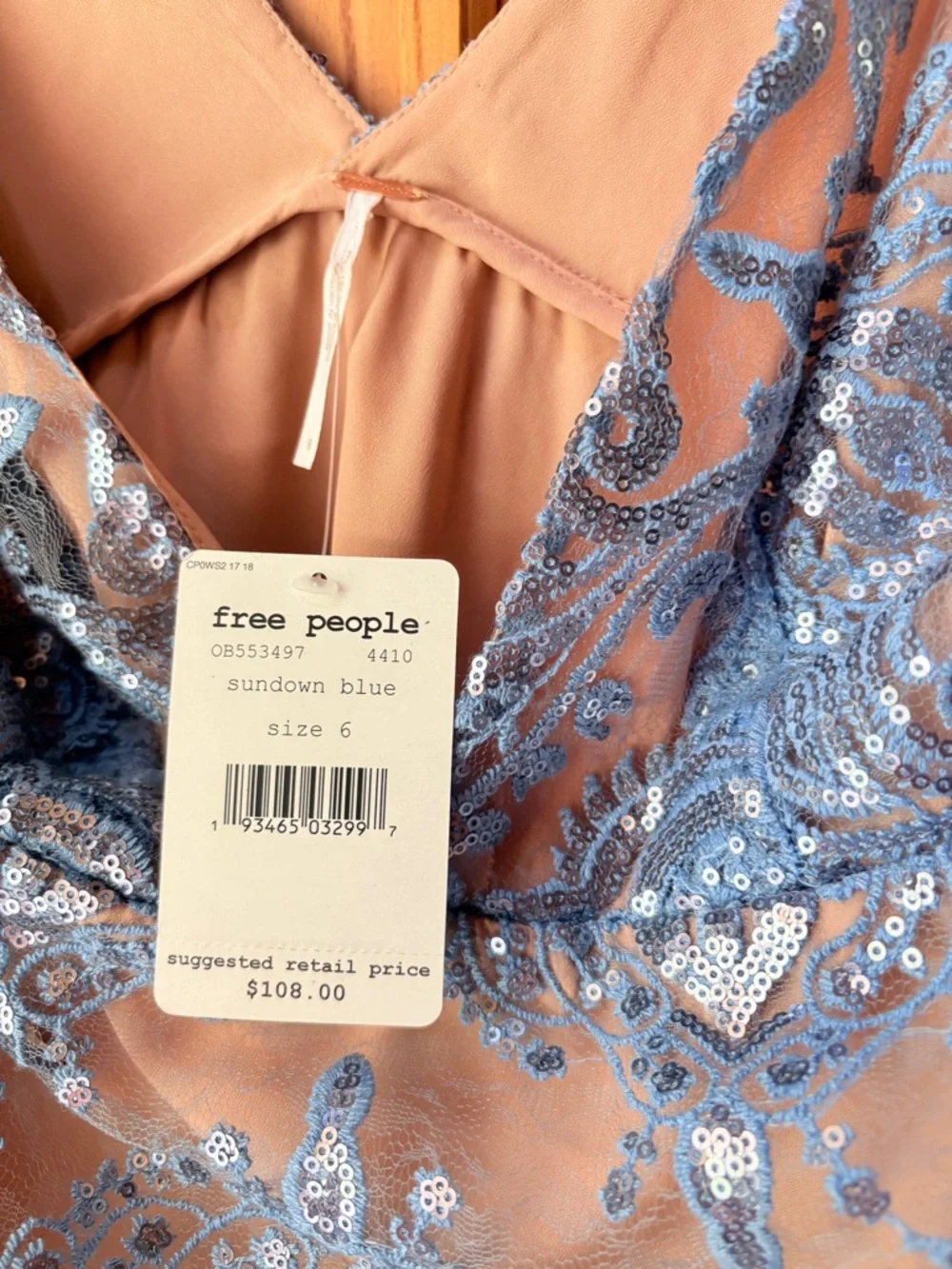 Embroidered Blue Sequin Over Nude Slip Dress